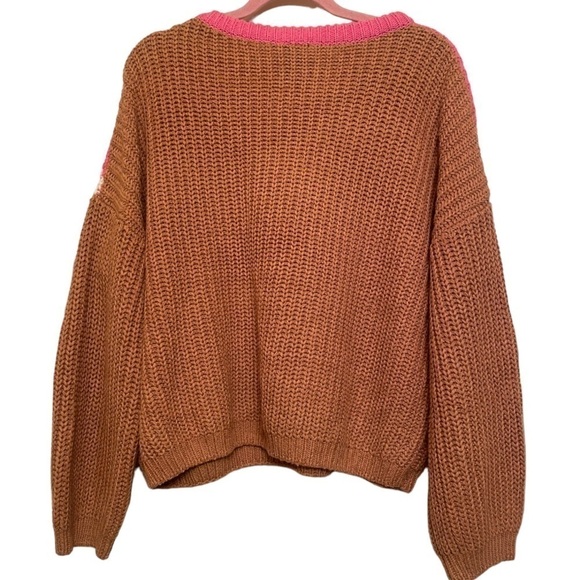 Lumiere Tan and Pink Chevron Cable Knit Sweater Size M - Picture 4 of 4